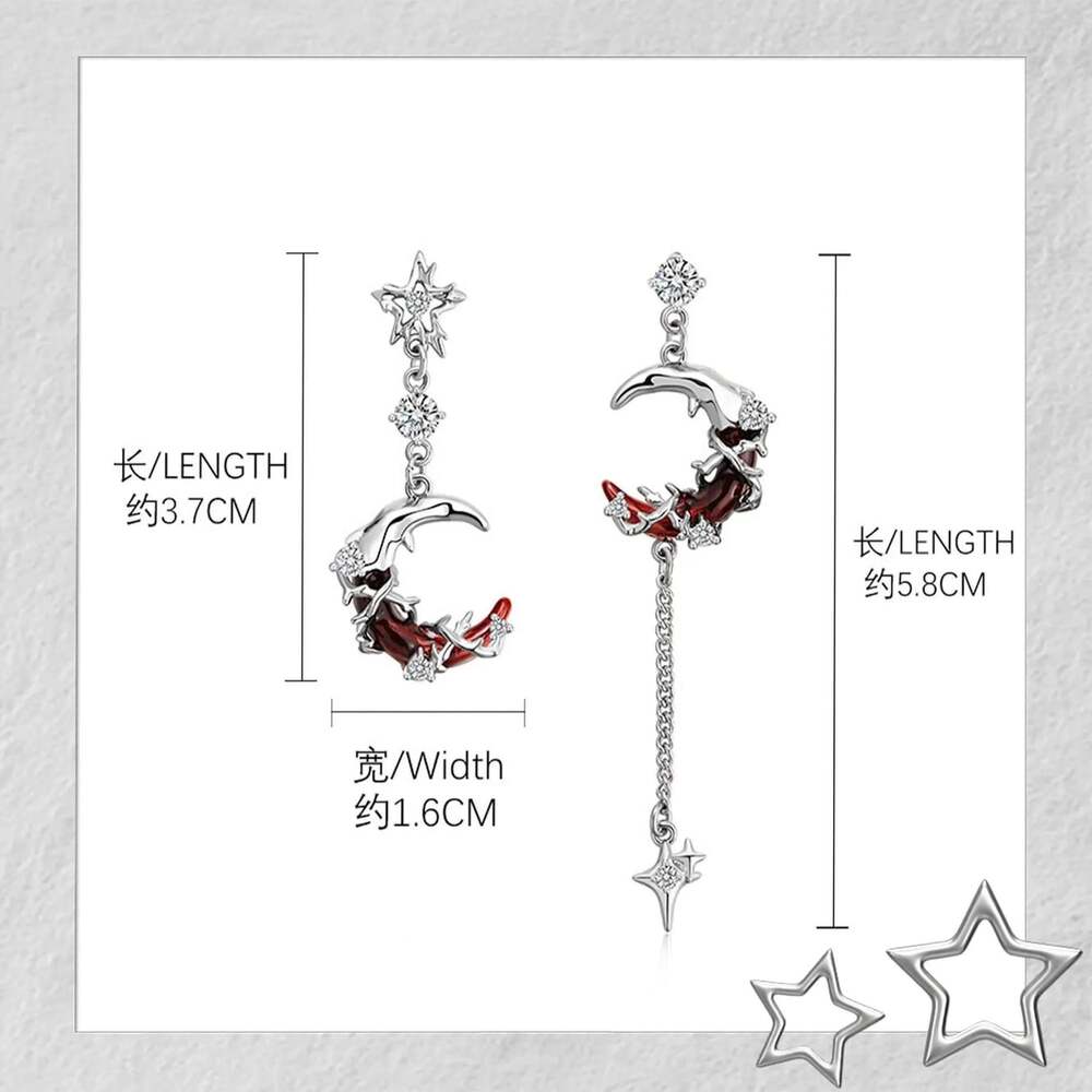 Sylus Inspired Blood Moon Earrings - Gothic Asymmetrical 925 Silver Pin Otome Je